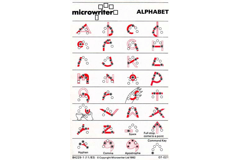 Microwriter alphabet chord diagrams